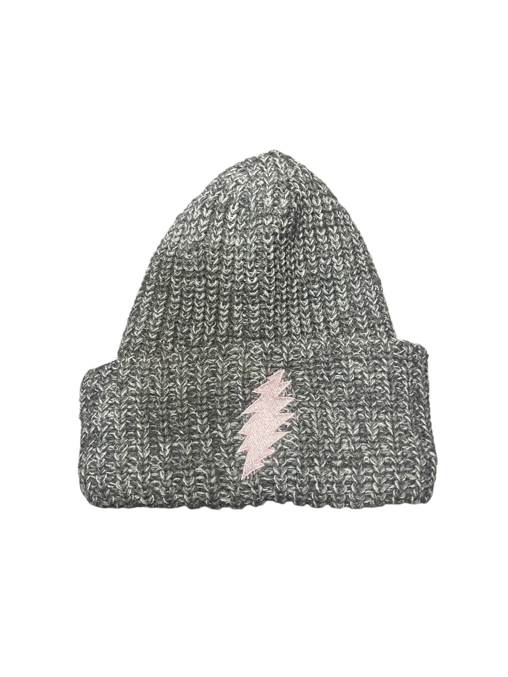 Chunky Knit Bolt Beanie- Grey/Pink