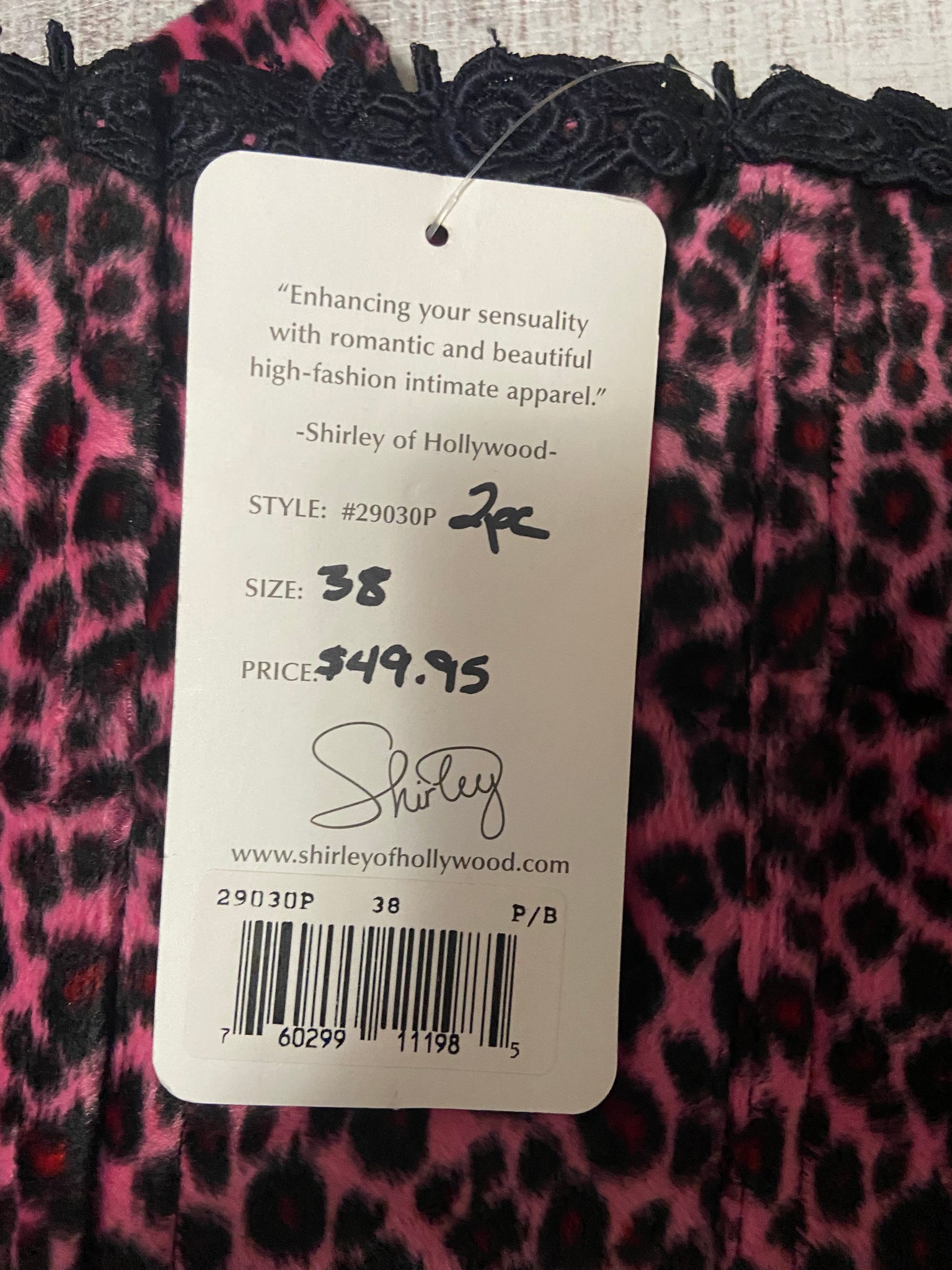 Pink Animal Print Corset w/ Matching Thong- Size 38