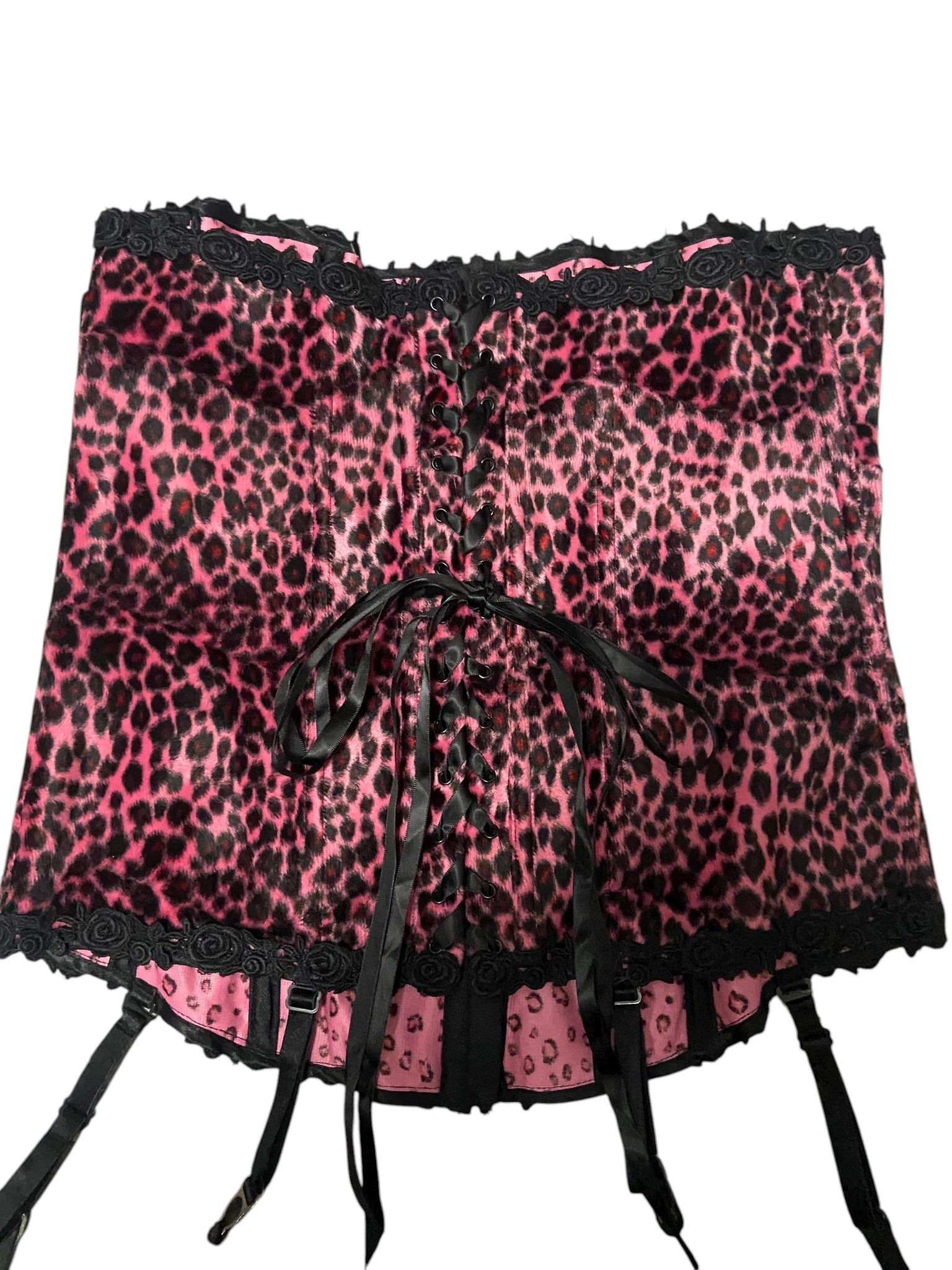 Pink Animal Print Corset w/ Matching Thong- Size 38