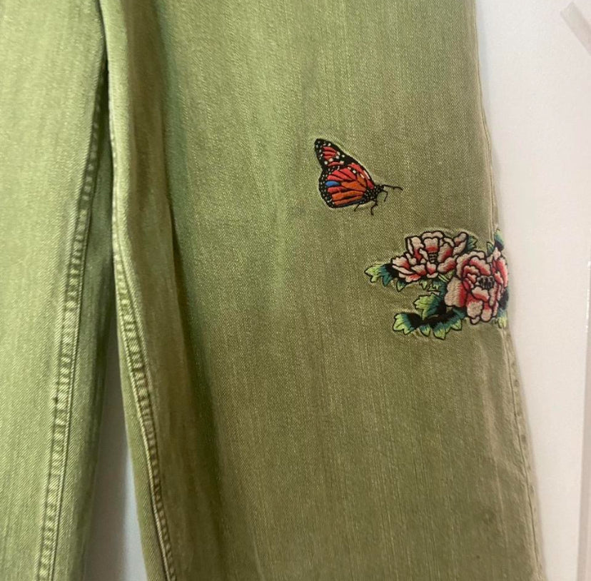 Free People Size 28 Embroidered Wide Leg Jeans