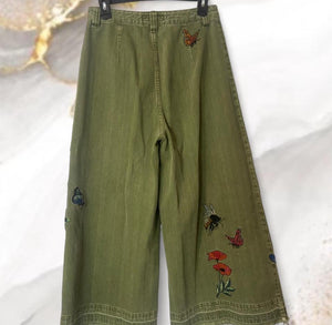 Free People Size 28 Embroidered Wide Leg Jeans